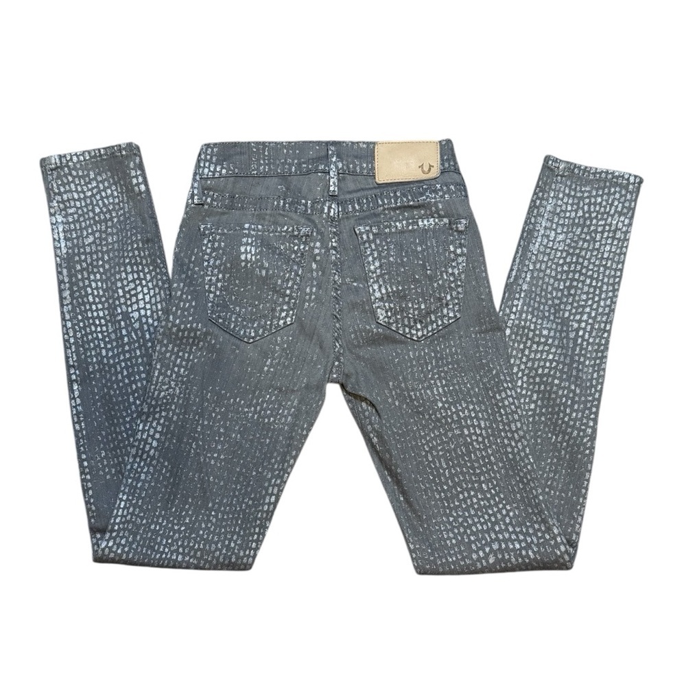 True Religion Chrissy Metallic Gray Skinny Jeans Women’s Size 25 Denim